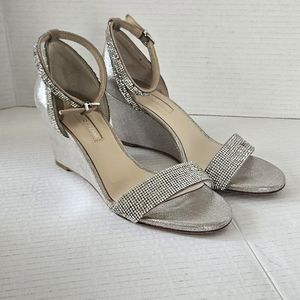 Antonio Melani siver bling wedge‎ ankle strap heels size 6.5